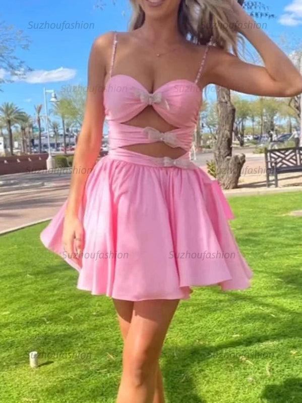 Suzhoufashion A-Line Spaghetti Straps lllusion Empire Satin Homecoming Dress