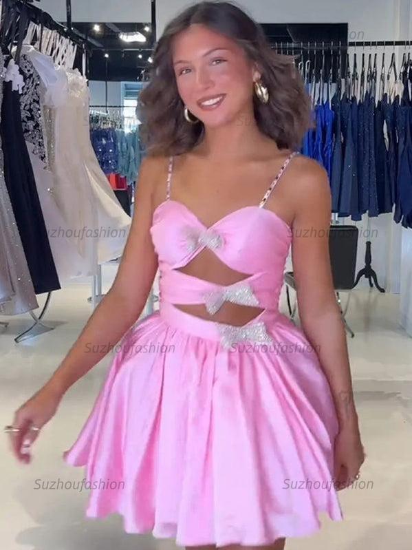 Suzhoufashion A-Line Spaghetti Straps lllusion Empire Satin Homecoming Dress