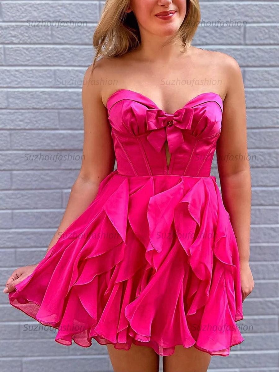 Suzhoufashion A Line Strapless Cut Front Homecoming Dress with Bow