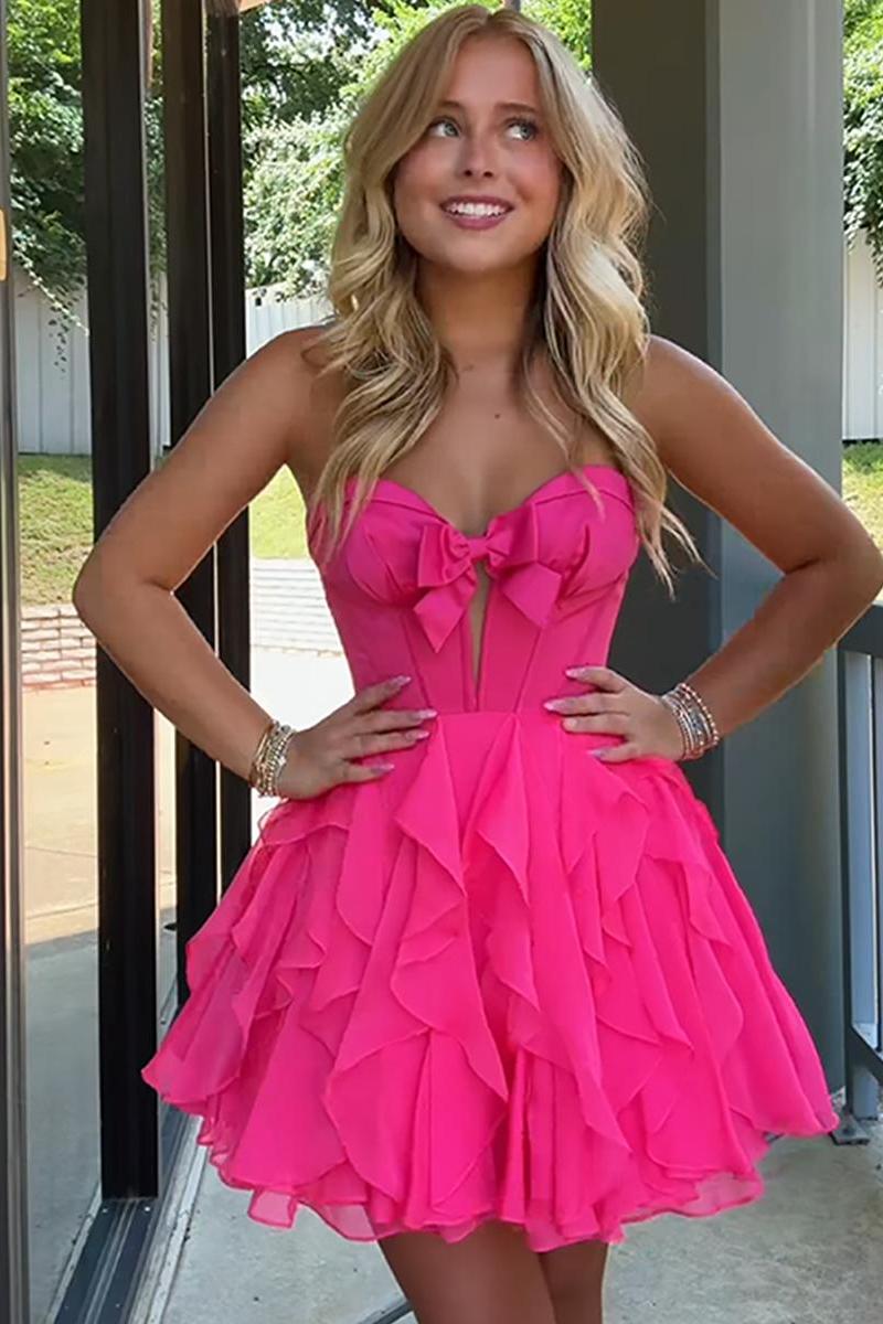 Suzhoufashion A Line Strapless Cut Front Homecoming Dress with Bow