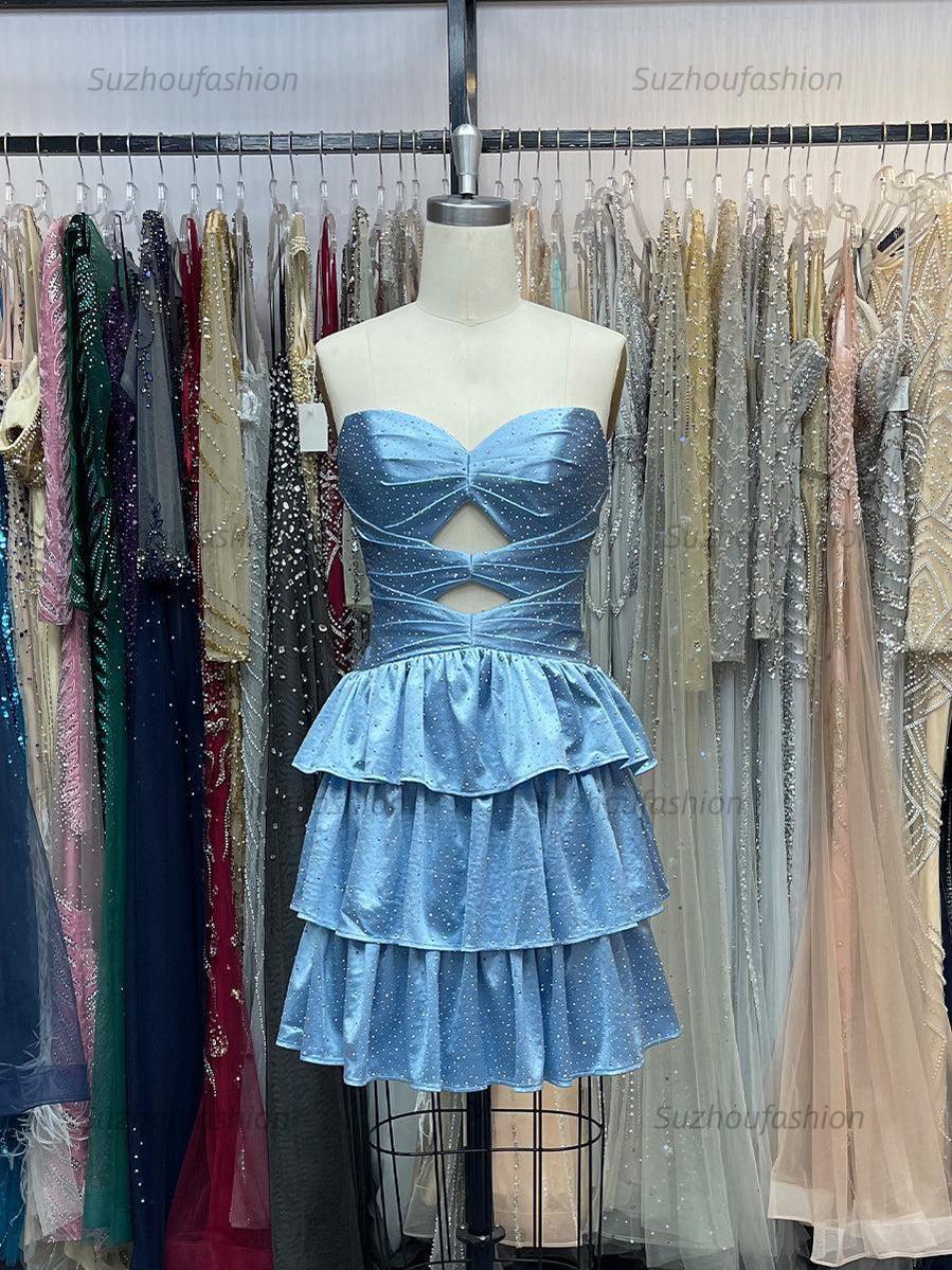 Suzhoufashion A Line Strapless Sweetheart Satin Homecoming Dress with Keyhole