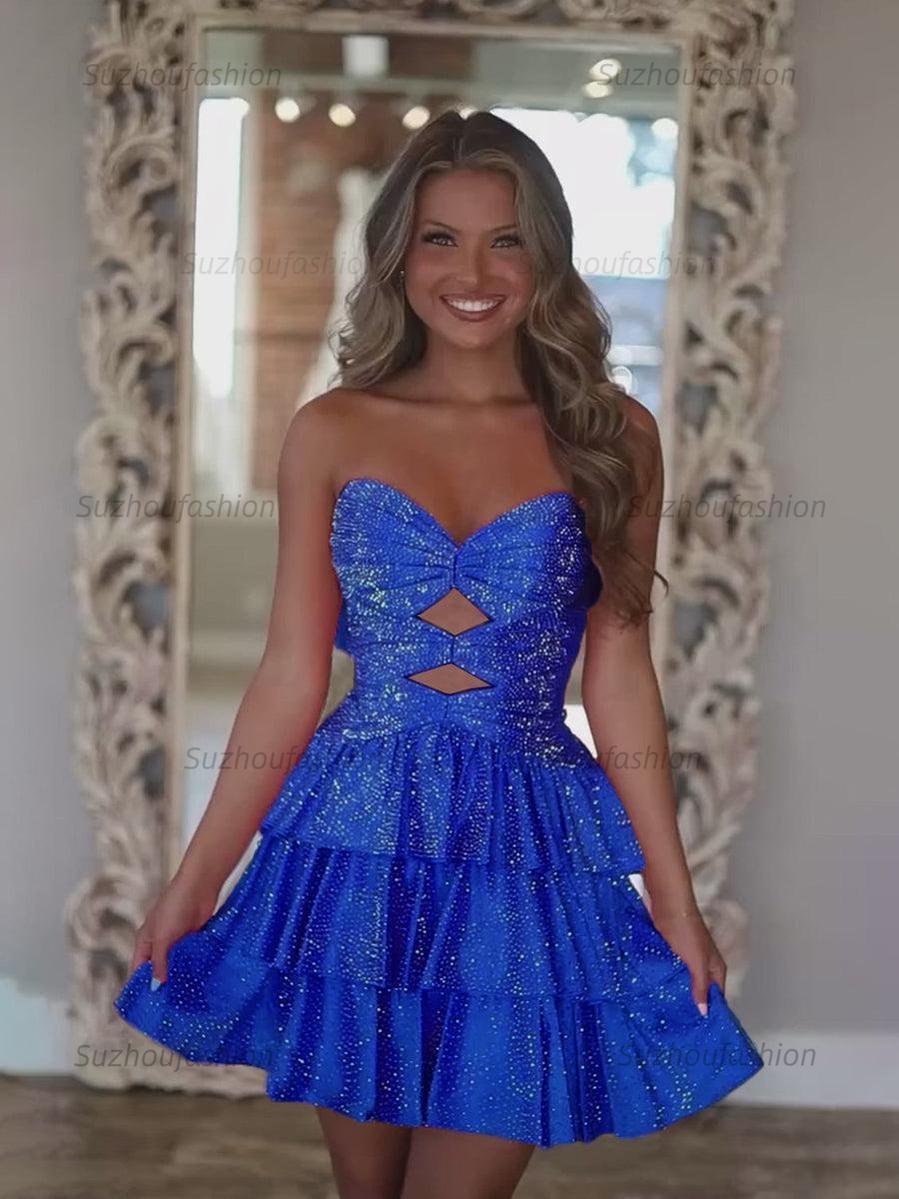 Suzhoufashion A Line Strapless Sweetheart Satin Homecoming Dress with Keyhole