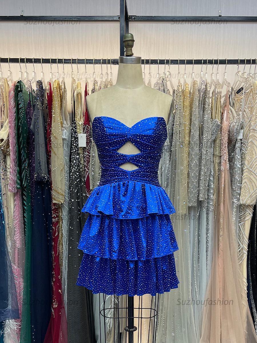 Suzhoufashion A Line Strapless Sweetheart Satin Homecoming Dress with Keyhole