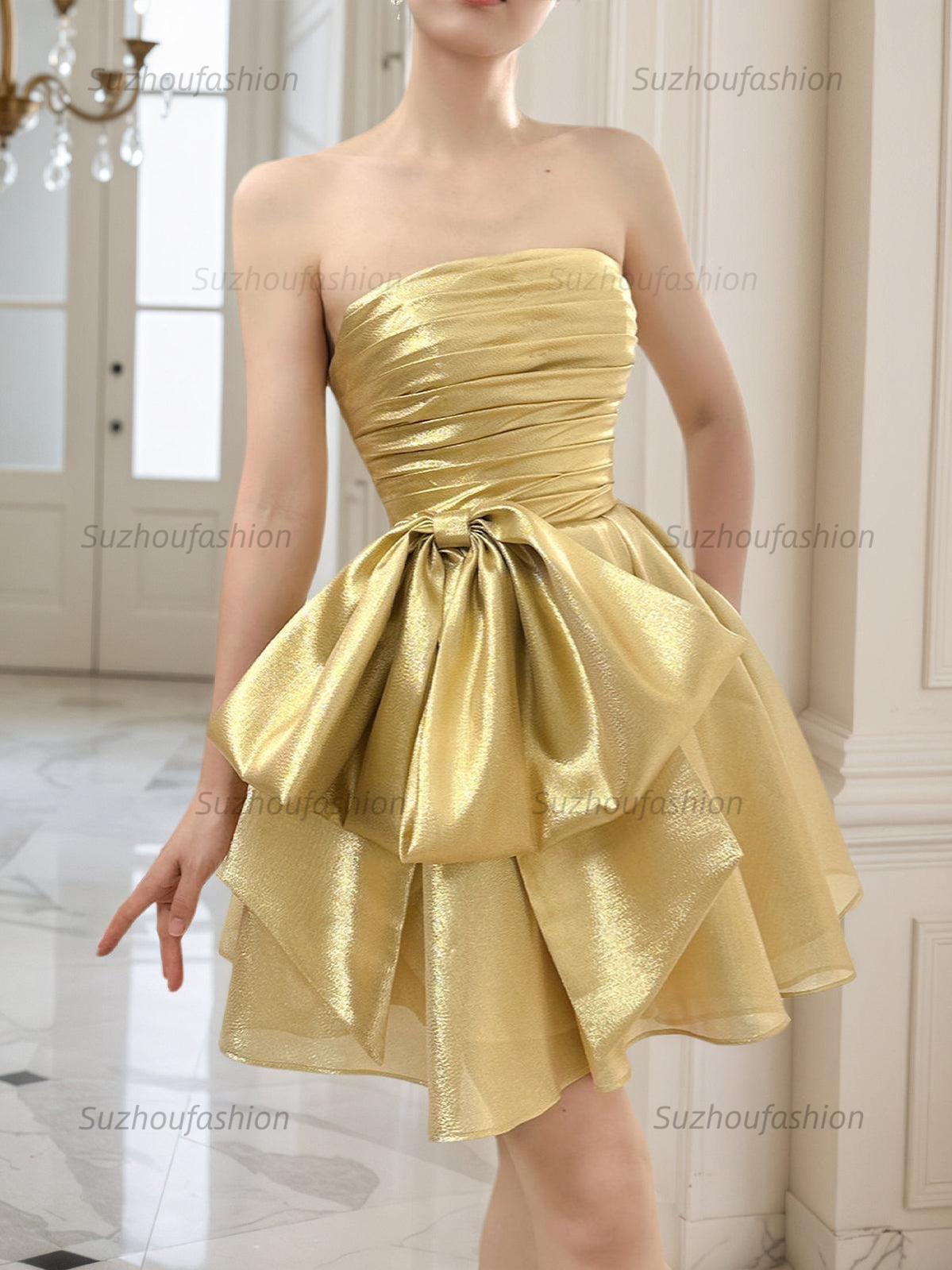 Suzhoufashion A-Line Strpless Straight Bow Short Homecoming Dress