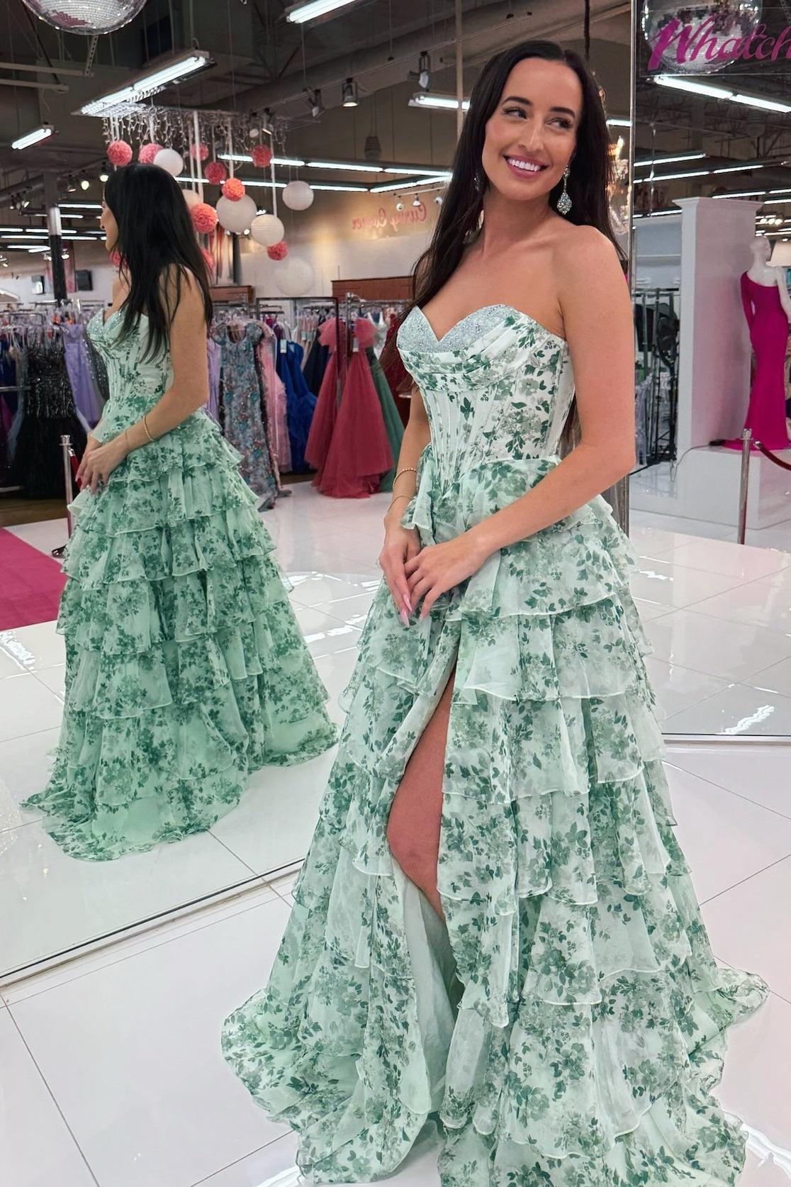 A Line Sweetheart Green Corset Prom Dress With Criss Cross Back Formal Evening Gown