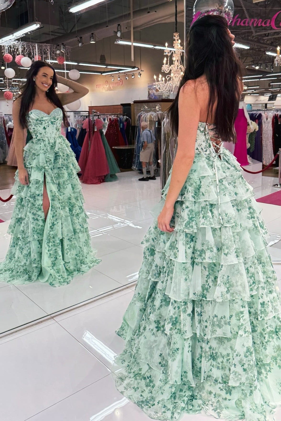 A Line Sweetheart Green Corset Prom Dress With Criss Cross Back Formal Evening Gown