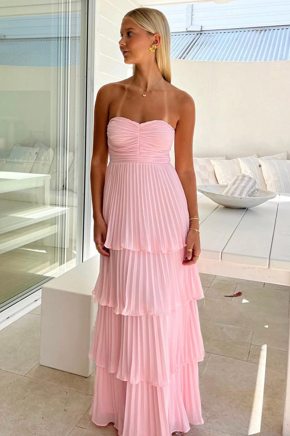 Suzhoufashion A Line Sweetheart Pink Long Prom Dress With Ruffles Formal Evening Gown