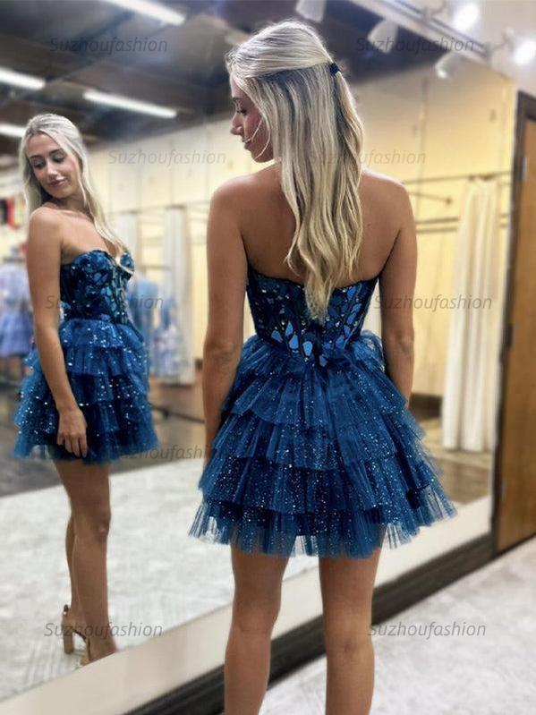 Suzhoufashion A-Line Sweetheart Short Tiered Tulle Homecoming Dress with Mirror