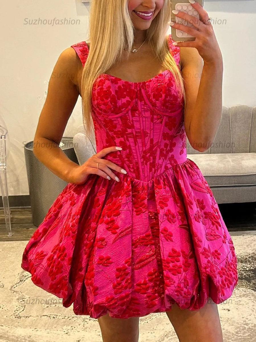 Suzhoufashion A-Line Sweetheart Straps Boned Satin Floral Homecoming Dress