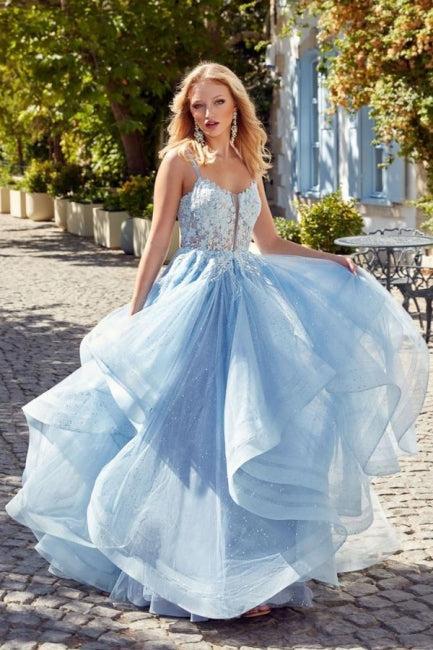 A Line Tulle Prom Dress Satin Scoop Sleeveless Formal Dress With Rhinestone