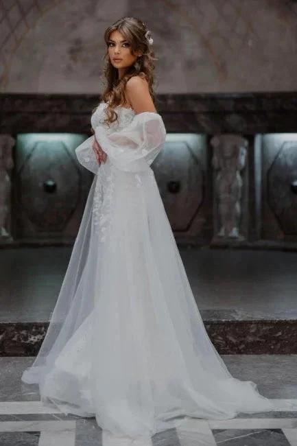 A-Line Tulle Strapless Mermaid Floor-Length Wedding Dresses with Lace (ZD15735)