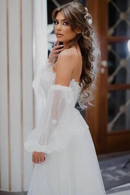 A-Line Tulle Strapless Mermaid Floor-Length Wedding Dresses with Lace (ZD15735)