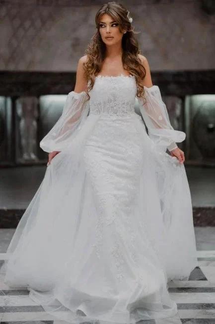 A-Line Tulle Strapless Mermaid Floor-Length Wedding Dresses with Lace (ZD15735)