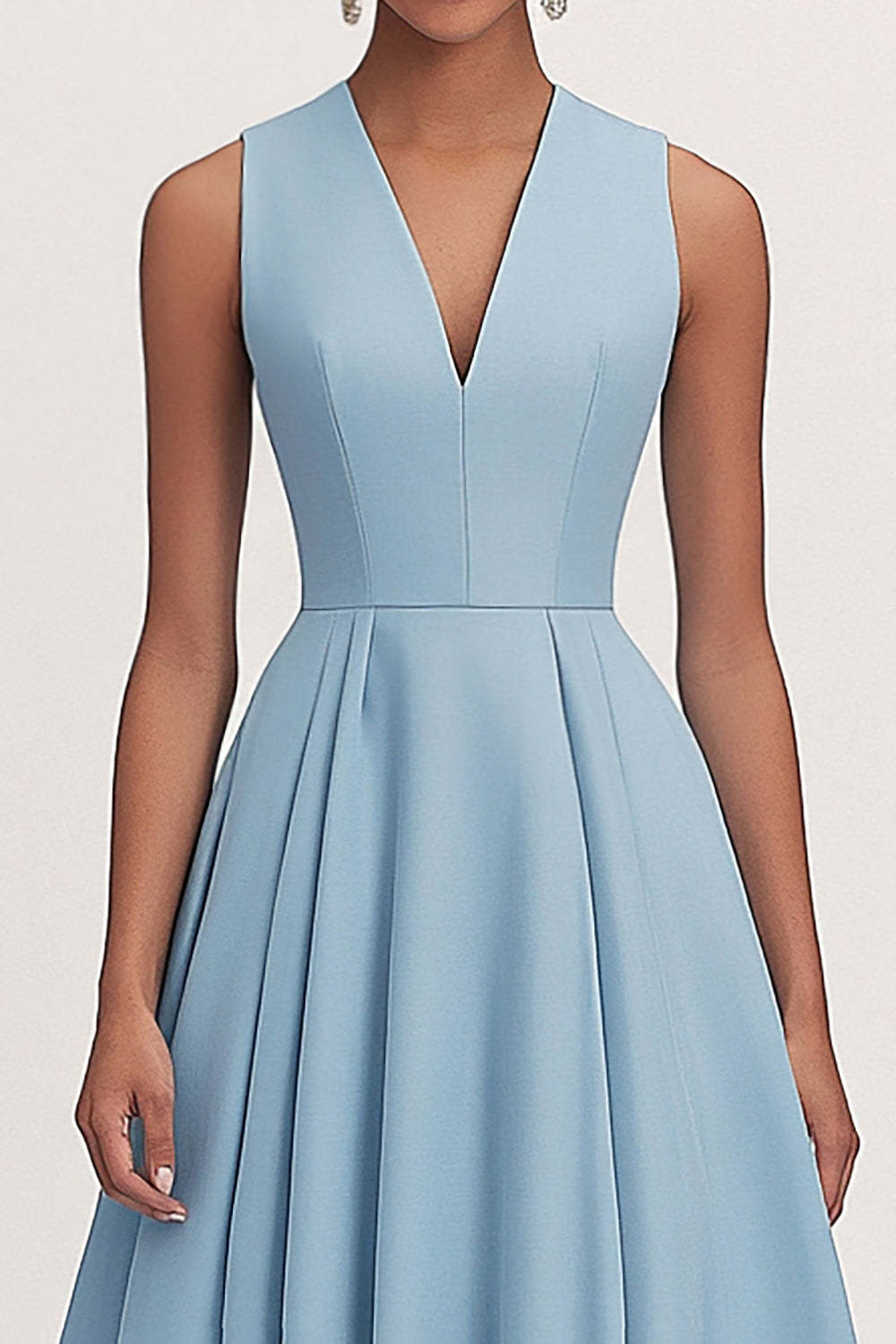 A Line V Neck Blue Wedding Guest Dress Tea Length Formal Dress