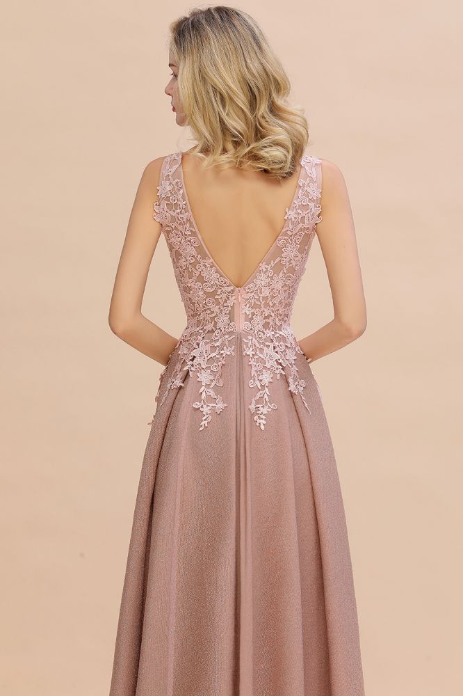 A-Line V-neck Floor-Length Tulle Sequined Formal Dress