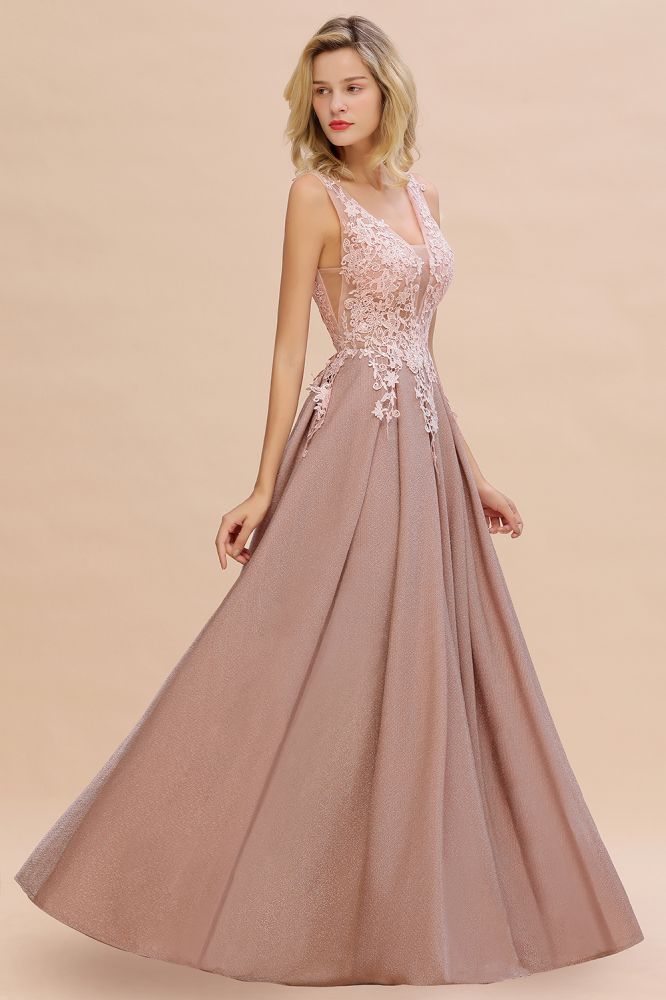 A-Line V-neck Floor-Length Tulle Sequined Formal Dress