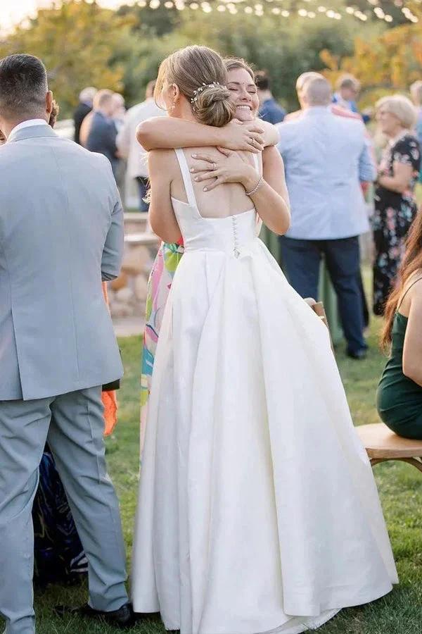 A-Line Square Neck Simple Wedding Dress Modest Wedding Gown (ZD16080)
