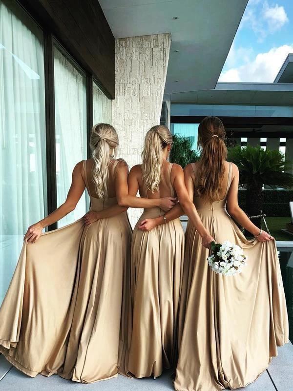 A-Line V-Neck Sweep Train Straw Spandex Prom Party Dress with Split (ZD13231)