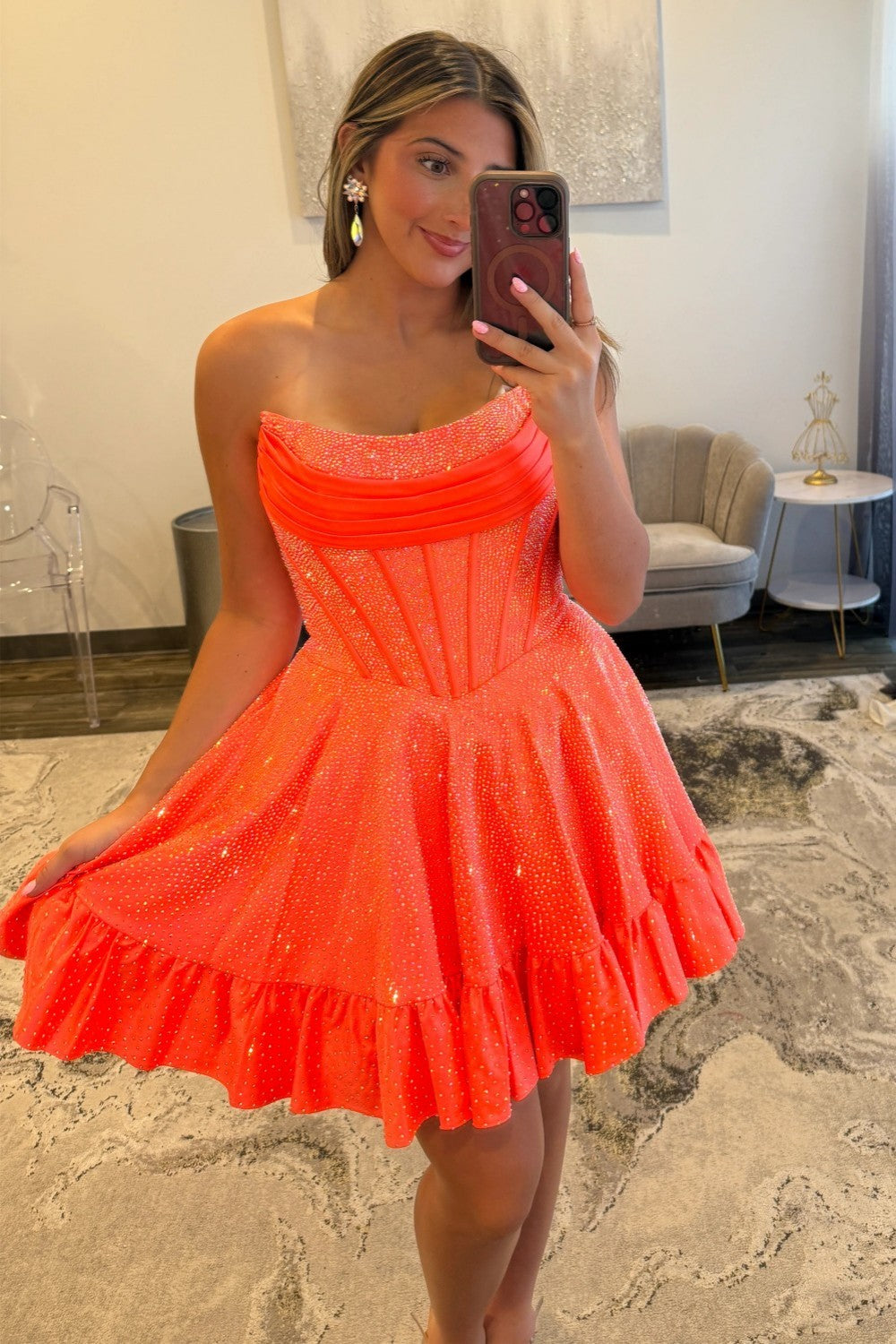 Chic A Line Strapless Yellow Short Homecoming Dress with Beading