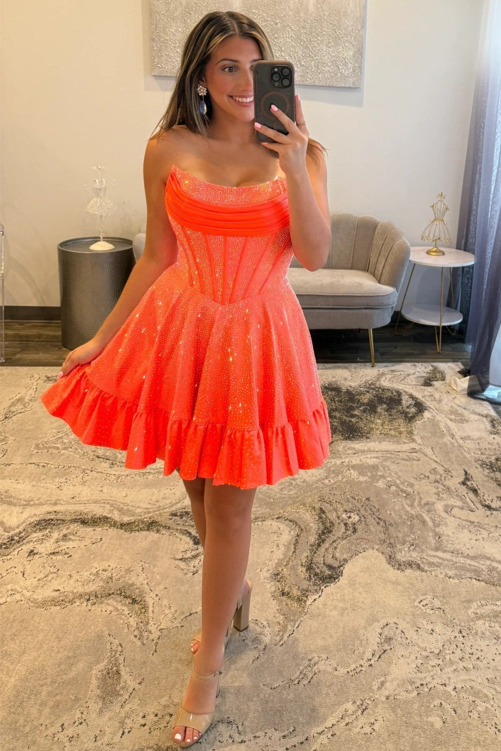 Chic A Line Strapless Yellow Short Homecoming Dress with Beading