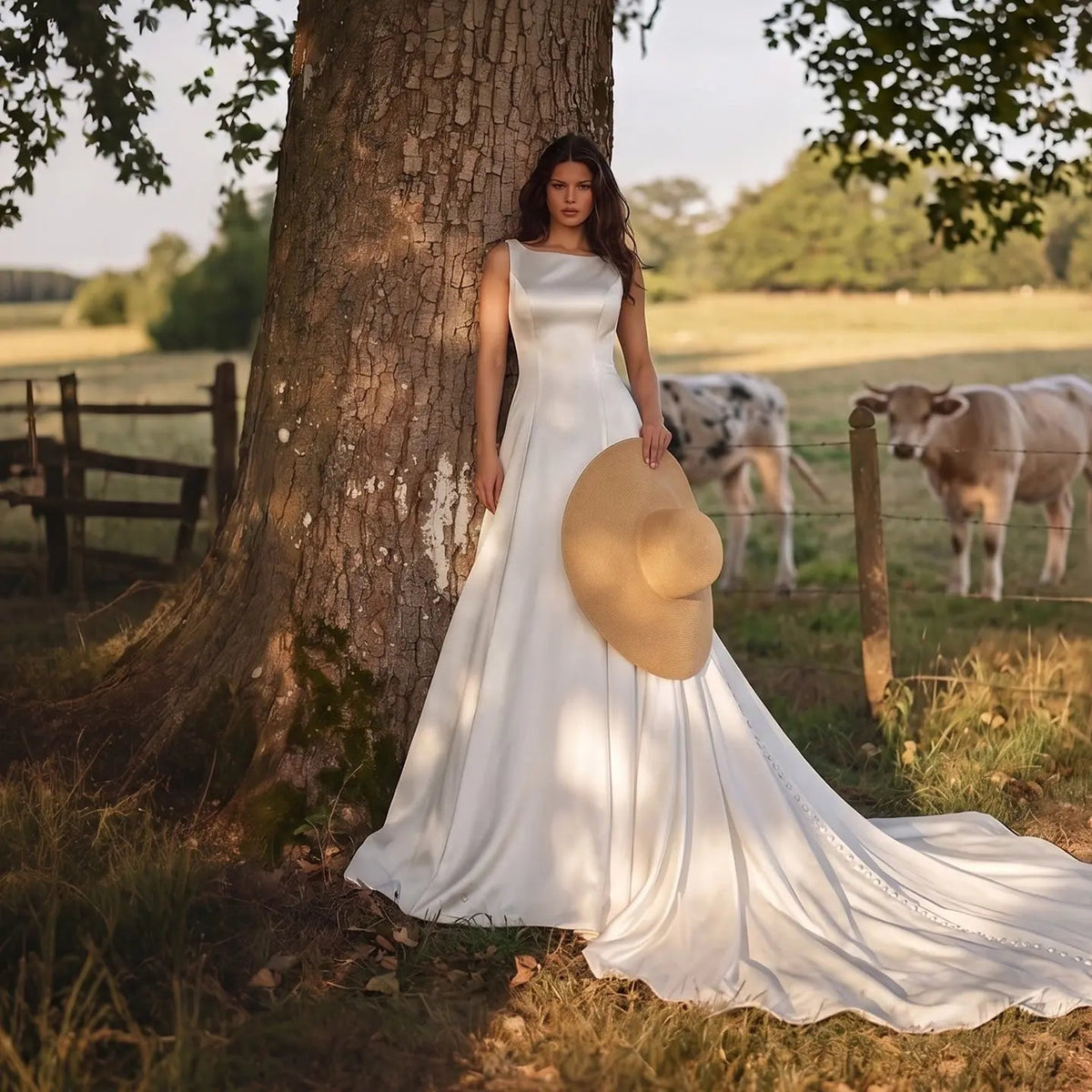 Romantic White Sleeveless Satin Wedding Dress with Low Back ZP052 - VelvetHem