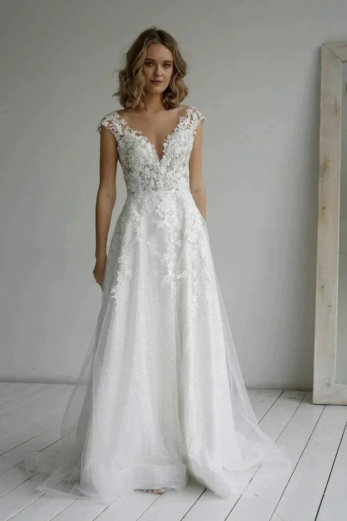 A-line Elegant Glitter fabric Sweetheart Wedding Dress With Appliques (ZD16231) - VelvetHem