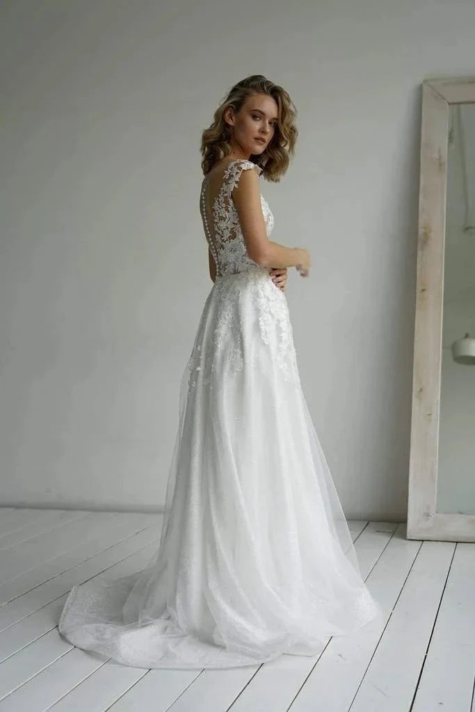 A-line Elegant Glitter fabric Sweetheart Wedding Dress With Appliques (ZD16231)