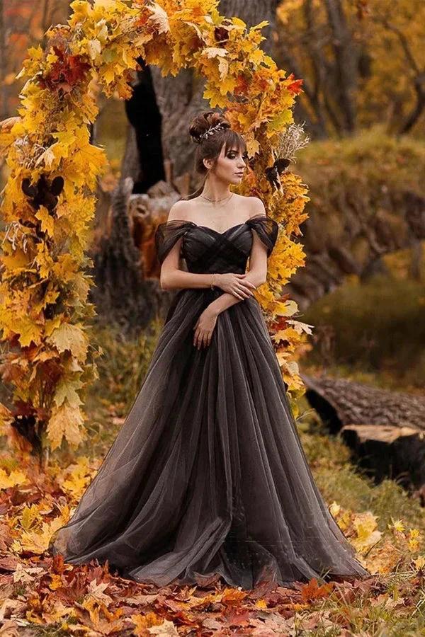 A-line Off Shoulder Simple Black Forest Wedding Dresses (ZD16134) - VelvetHem
