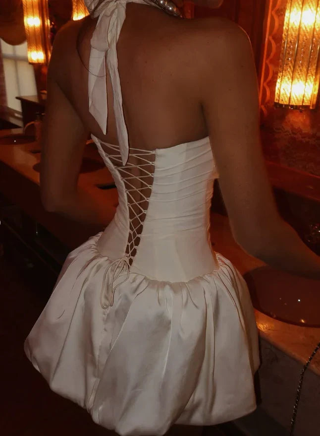 Simple White Satin A Line Homecoming Dress Short Birthday Dress - View 9 | VelvetHem