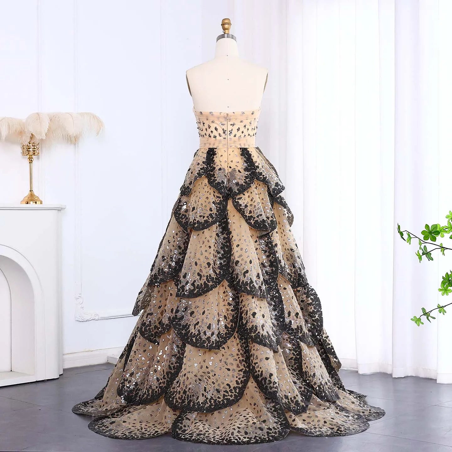 Ruffles Ball Gown Tulle Evening Dress Customized