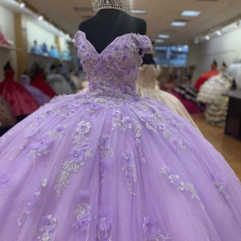 Light Purple Princess Dress Off The Shoulder Ball Gwon Sweet 16 Dress cc45 - View 3 | VelvetHem