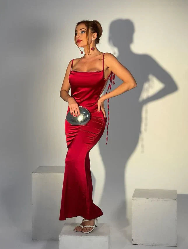 Spaghetti Straps Sheath Prom Dress Navy Blue Backless Party Evening Dress - View 4 | VelvetHem