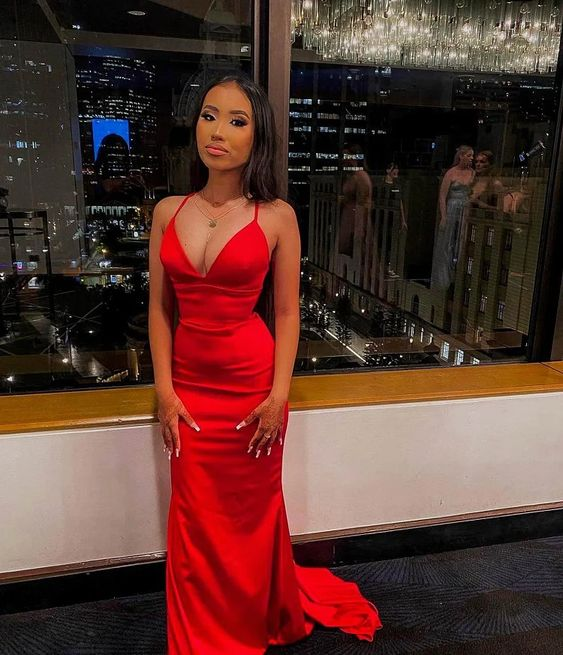 Elegant Red Mermaid Evening Dresses Backless Party Dress for Wedding Y6250 - VelvetHem