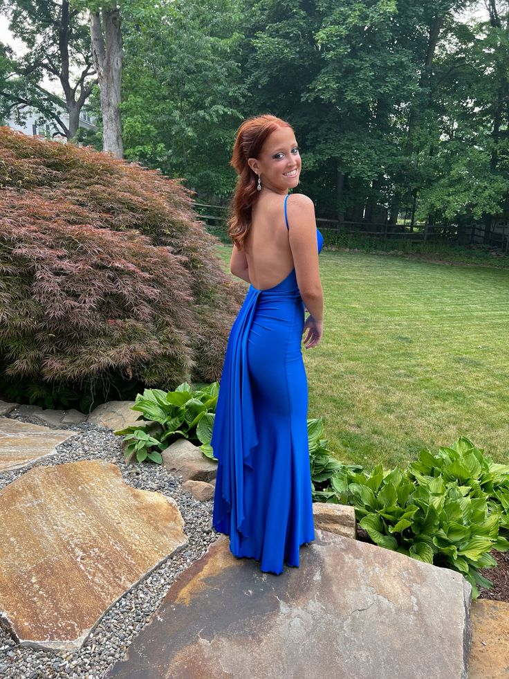 Elegant Royal Blue Mermaid Prom Dress,Backless Evening Dress - VelvetHem