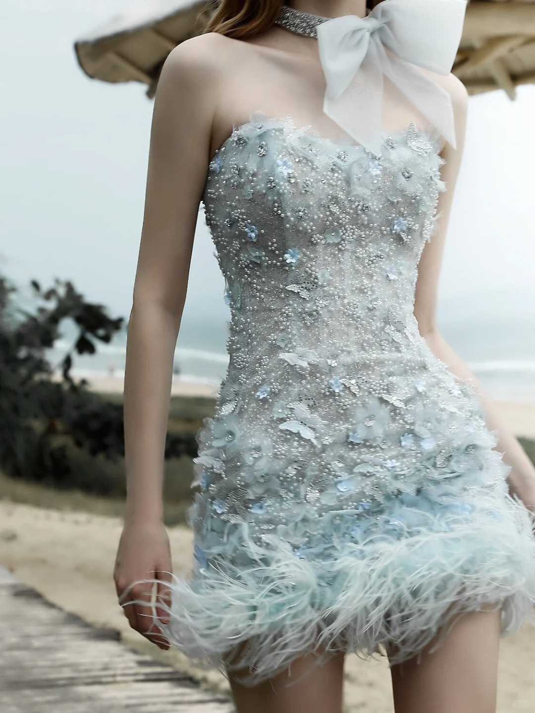 Classy Light Blue Sweetheart Sequin Beaded Sheath Short Party Dress Cocktail Dress Formal Graduation Homecoming Dress