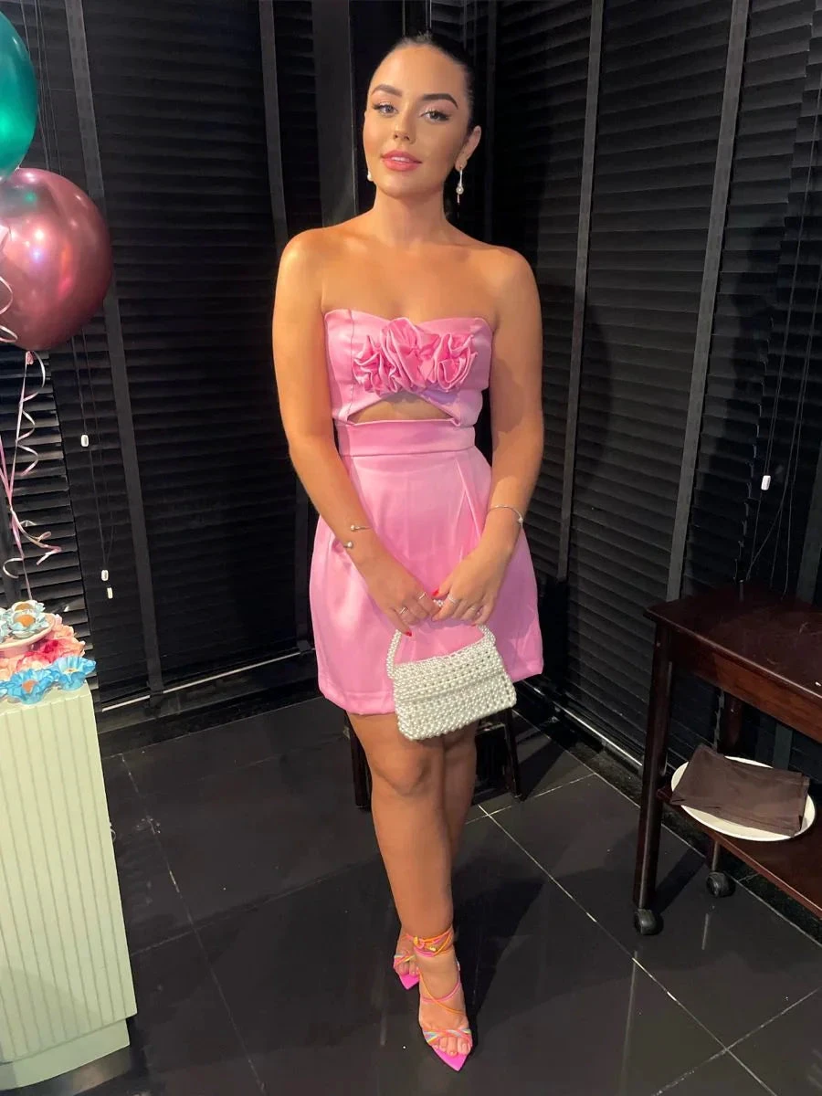 Strapless Pink Homecoming Dress Chic Pink Party Dress Y2138 by simplepromdress