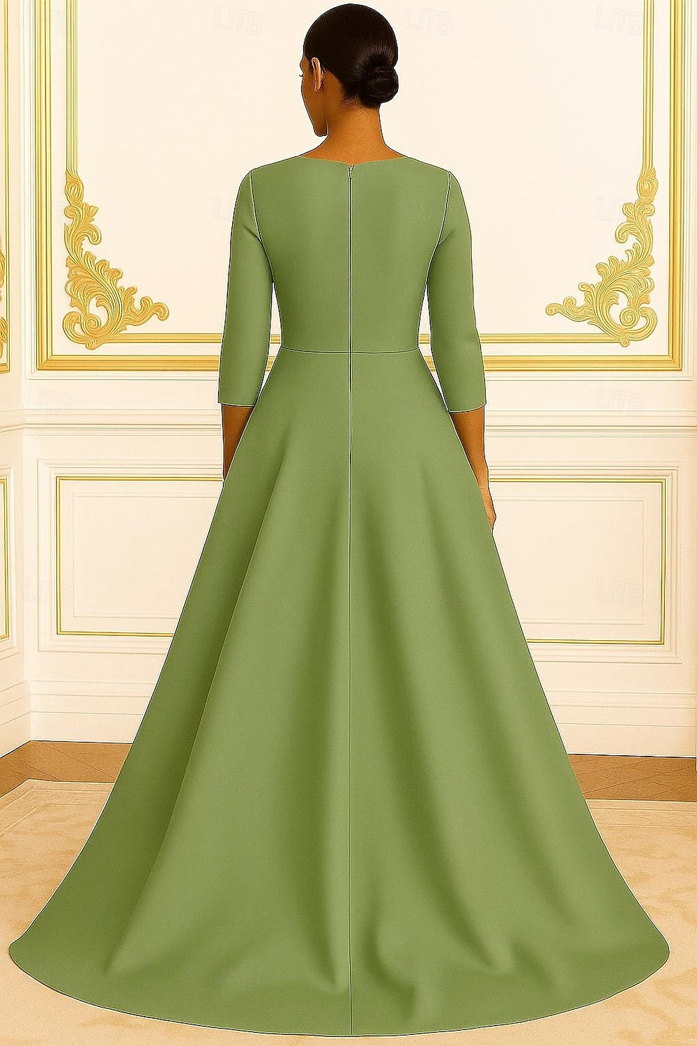 A-Line Sheath Satin Lace with Glitter Sequin Embroidery Floor Length Evening Gown Formal Dress