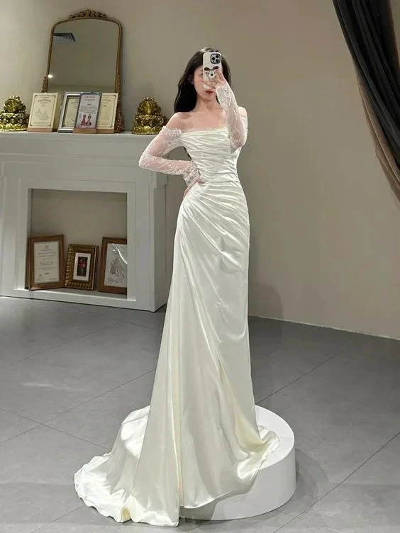 Princess Simple Dress, Ivory Prom Dress, Evening Dress, Feminine Party Dress, Wedding Dress (ZD13708)