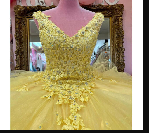 Yellow Quinceanera Dresses Beaded Tiered With Bow Sweet 15 16 Dress Ball Gowns - View 3 | VelvetHem