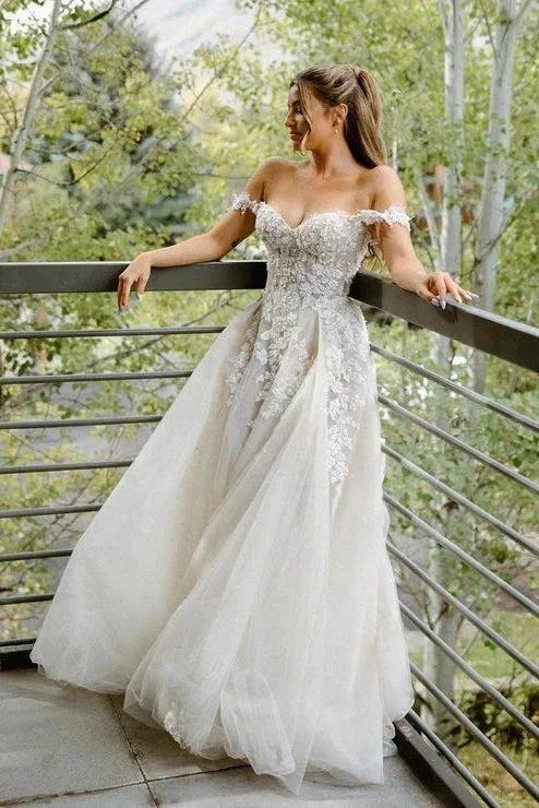 A Line Off the Shoulder Appliques Bohemian Wedding Dresses Bridal Gown (ZD16149)