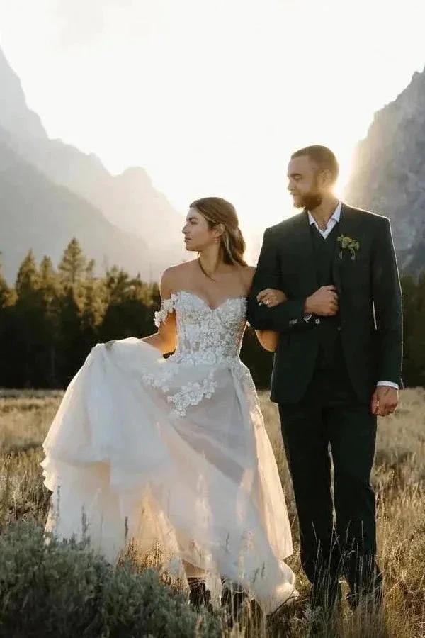 A Line Off the Shoulder Appliques Bohemian Wedding Dresses Bridal Gown (ZD16149)