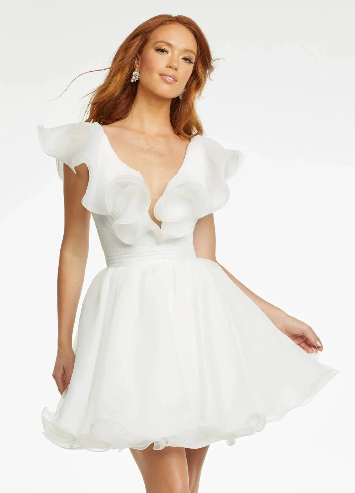 A Line V Neck Organza Ruffles Homecoming Dress SYH105 by vivymakudress