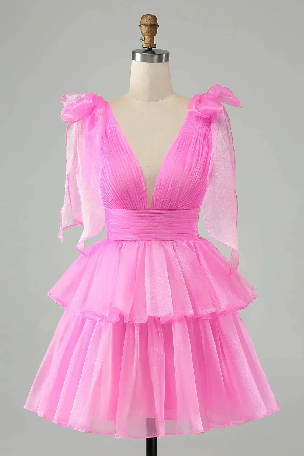 V Neck Pleated Tiered Short Homecoming Dress (ZD11723) - VelvetHem