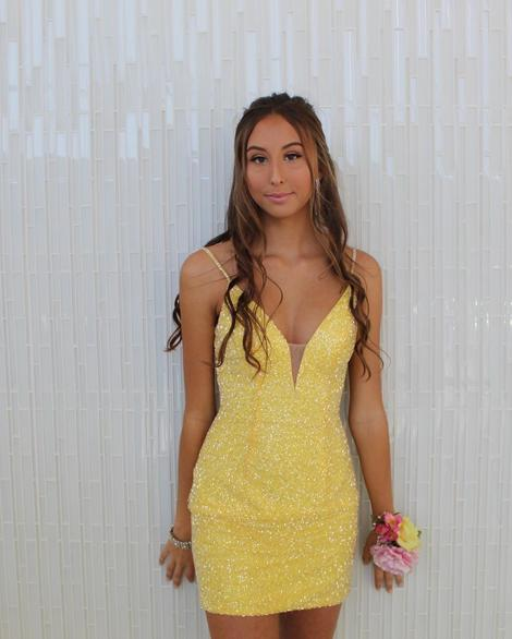 Tight Yellow Beaded Party Dress Homecoming Dress - VelvetHem