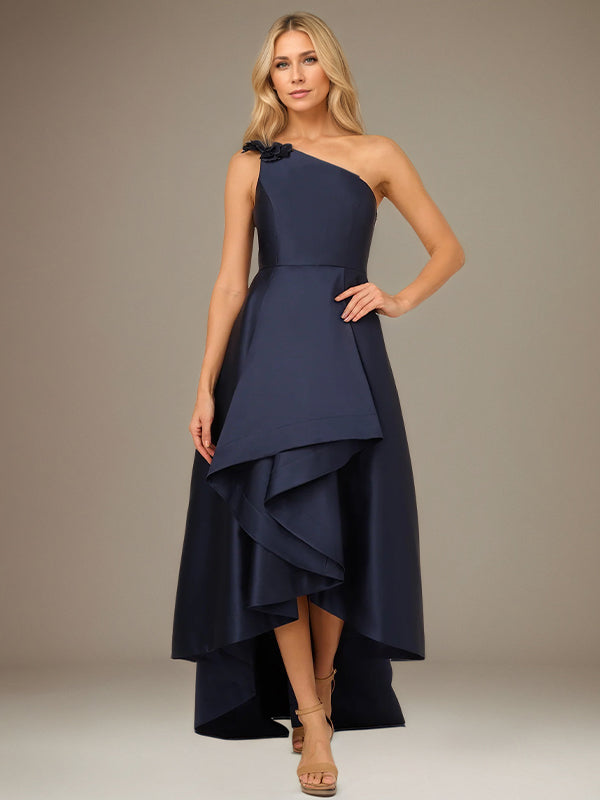 Royal Blue A Line Stretch Crepe One Shoulder Sleeveless Asymmetrical Length Dress
