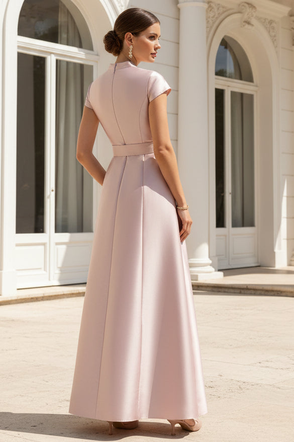 Cap Sleeve Beaded Collar Ballgown In Bellini