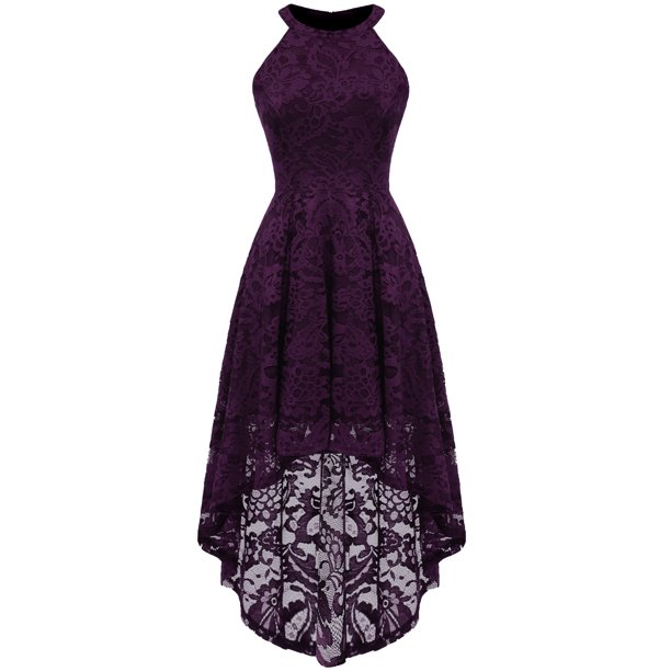 Women's Halter Hi-Lo Floral Christmas Lace Dress Bridesmaid Party Cocktail Dresses Lace Party Dress - VelvetHem