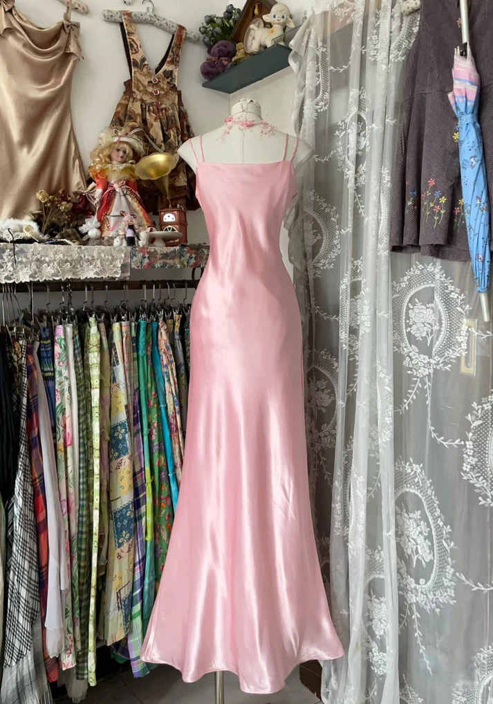 Chic Pink Spaghetti Straps Mermaid Prom Evening Dress