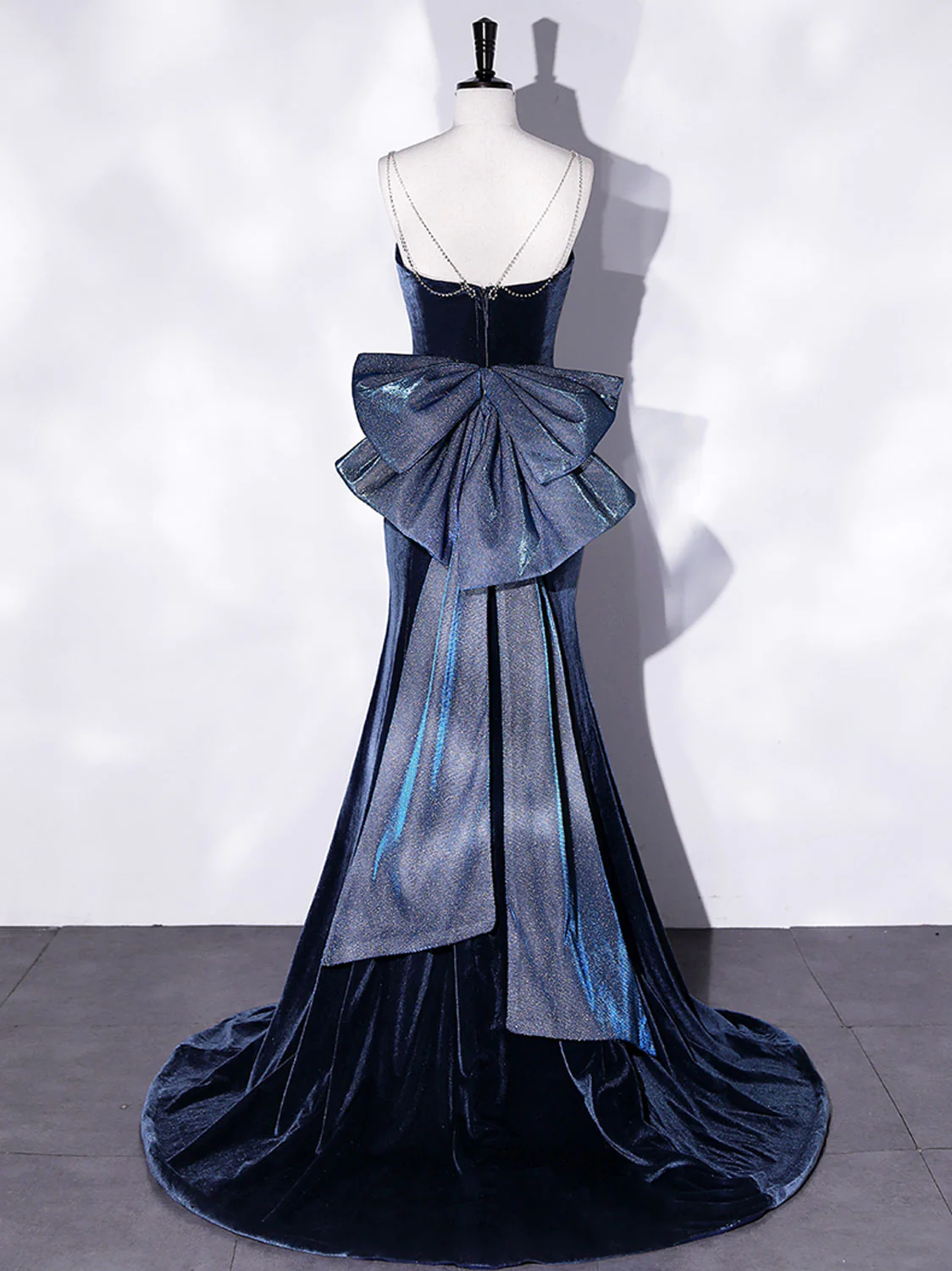 Mermaid Velvet Blue Long Prom Dresses Blue Velvet Long Evening Dress Y4387 - VelvetHem