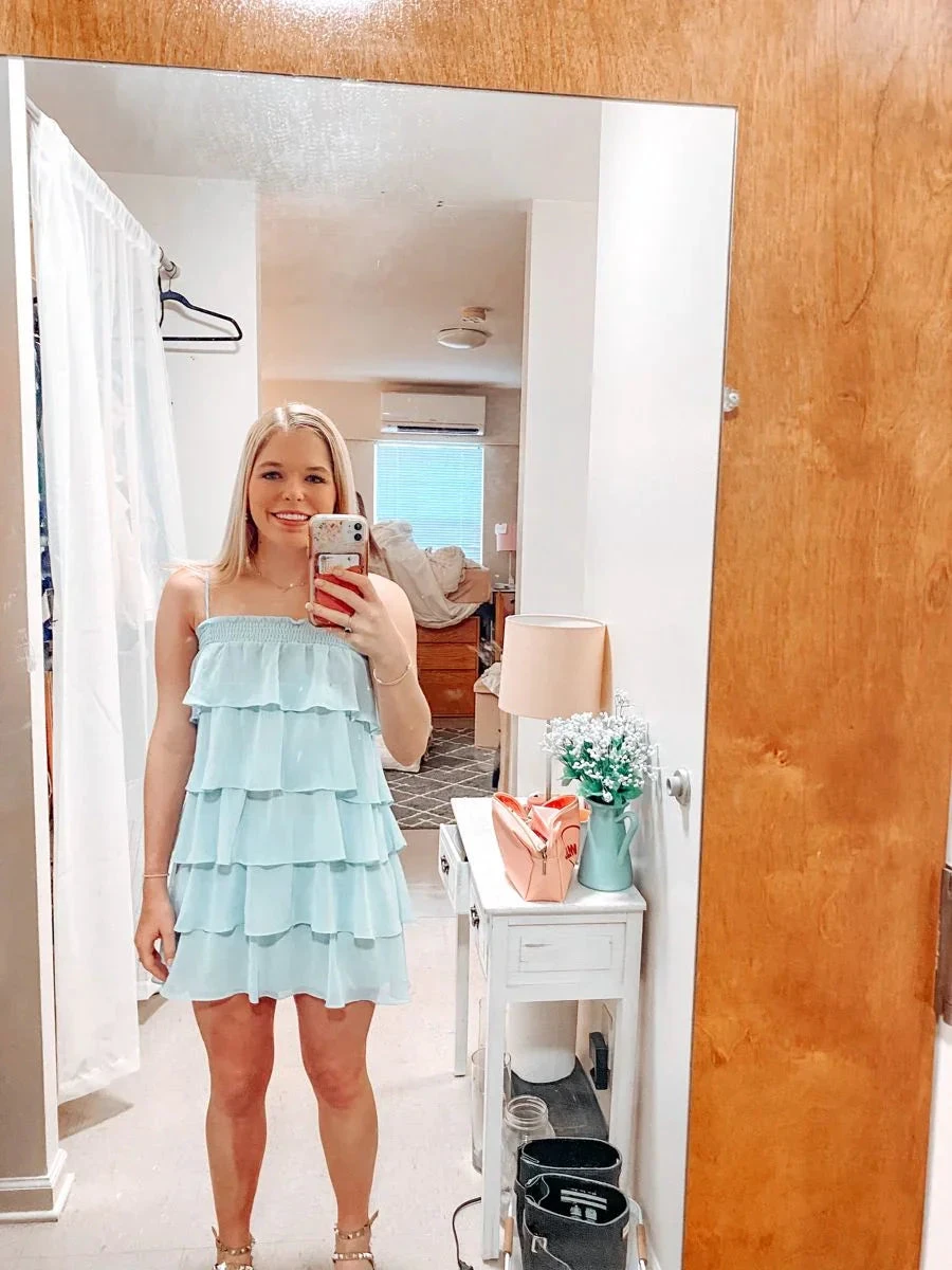 Blue Chiffon Layered Homecoming Dress Blue Party Dress (ZD12721) - VelvetHem